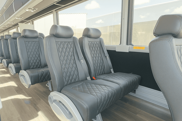 interior of Lake Forest Minibus Company charter bus