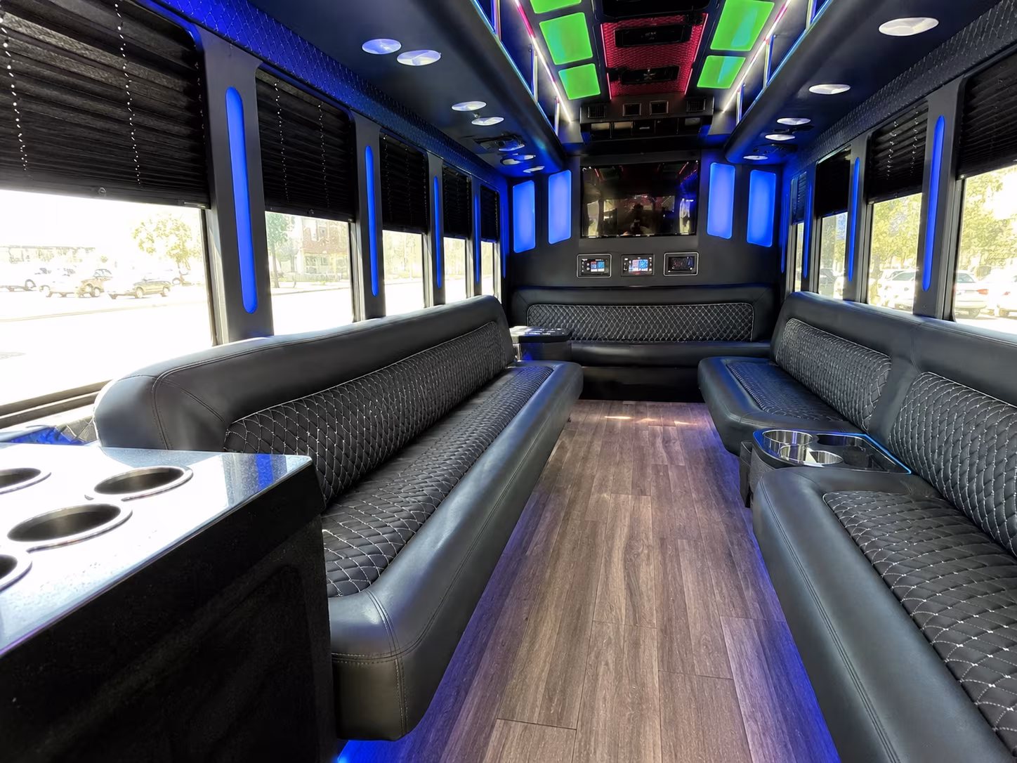 lake forest 15 passenger party bus inside