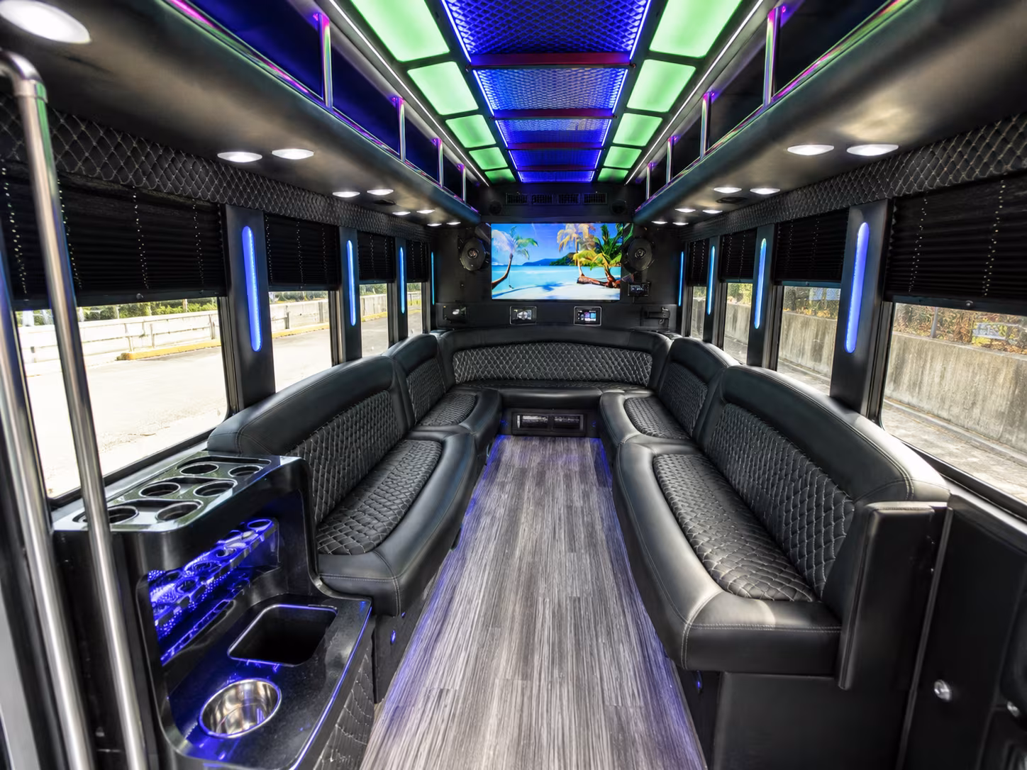 lake forest 18 passenger party bus inside