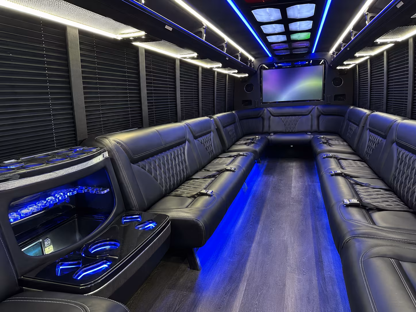 lake forest 20 passenger party bus inside