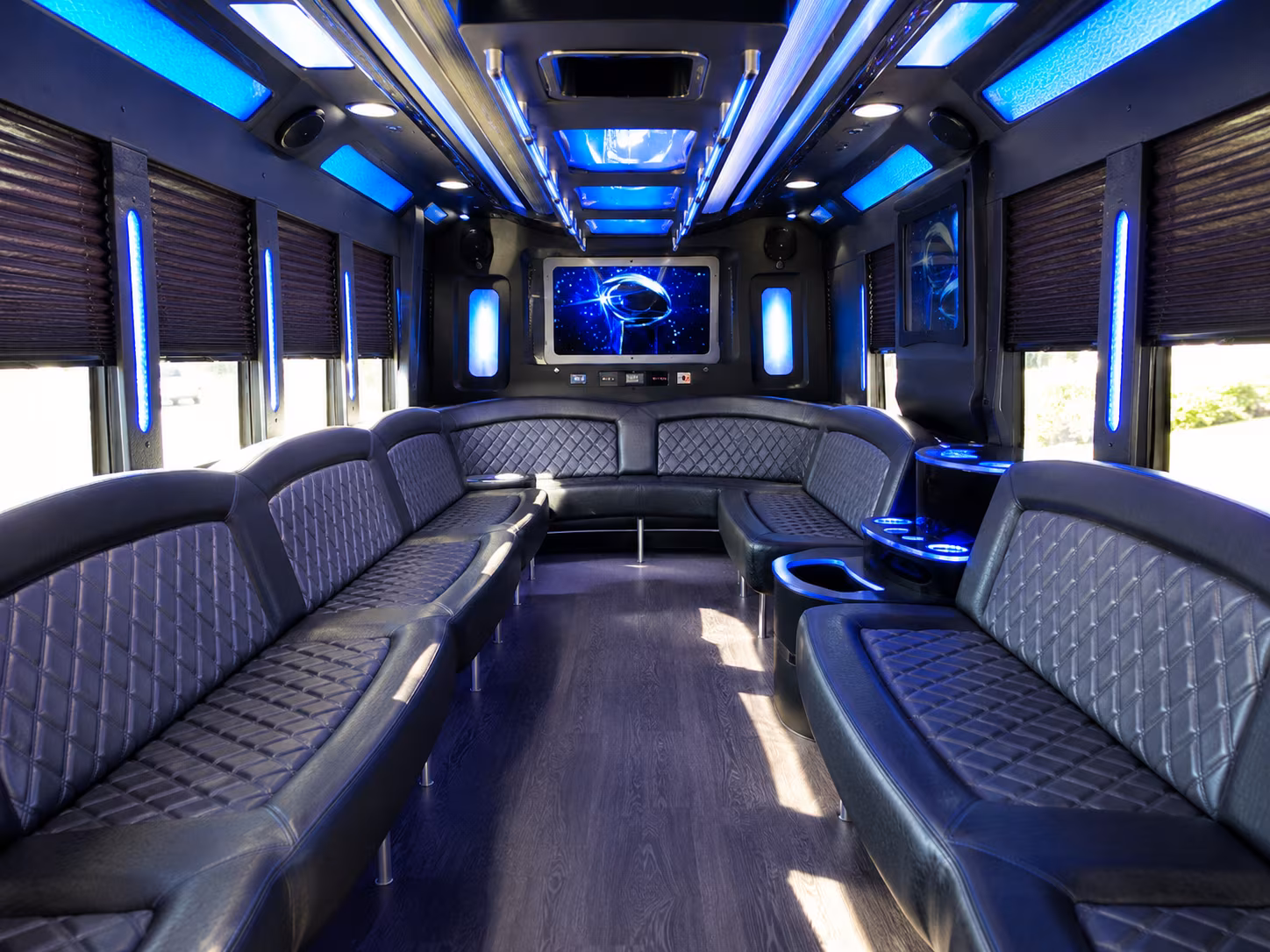 lake forest 28 passenger party bus inside